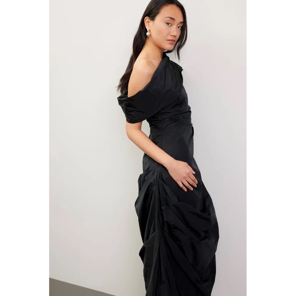 Co‎ Off The Shoulder Pintuck Draped Midi Dress Black Size XS - Picture 2 of 11